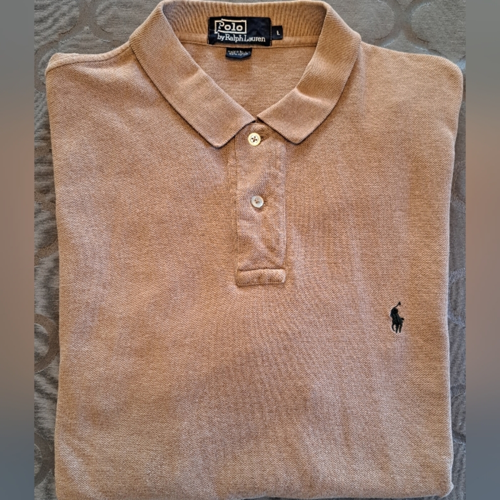 Ralph Lauren Vintage Light Brown Men's Large Short SL Polo Shirt Made In Bolivia